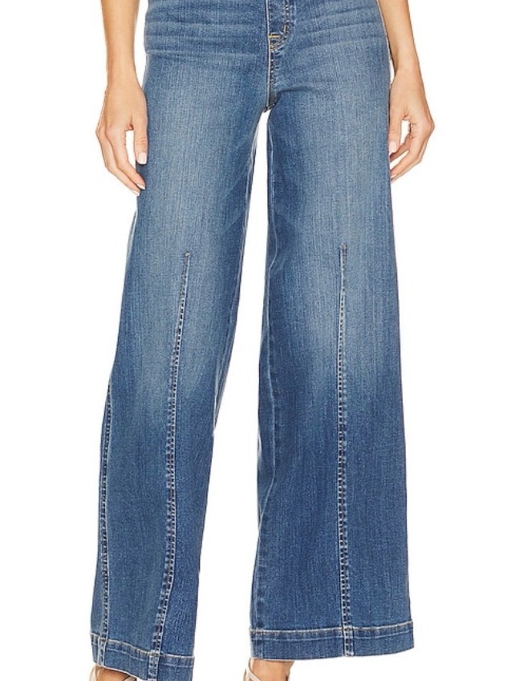 SPANX Wide-Leg, Front Seam, High-Rise Jeans in Medium Blue